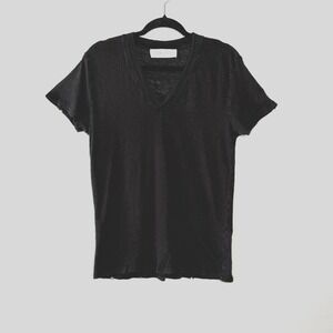 IRO Jeans Libby Linen Top Womens S Black V-Neck Distressed Hems Portugal Modern